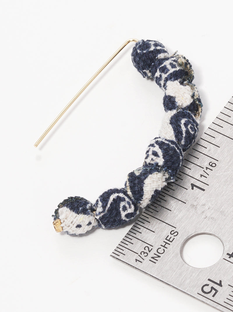 Fabric Wrapped Bead Hooked On Wire Hoop Earrings