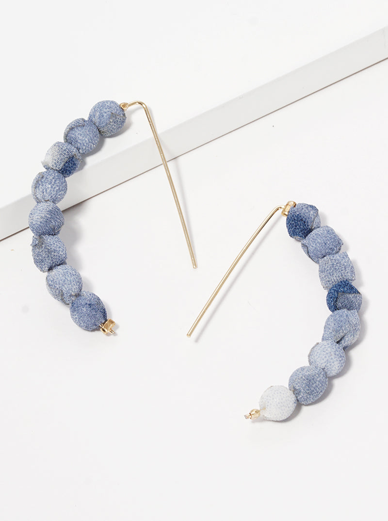 Fabric Wrapped Bead Hooked On Wire Hoop Earrings