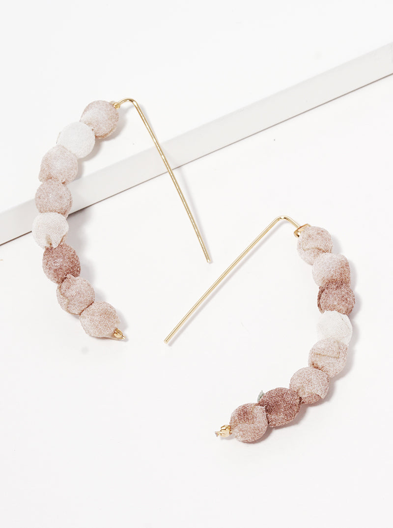 Fabric Wrapped Bead Hooked On Wire Hoop Earrings