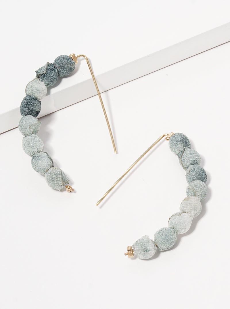 Fabric Wrapped Bead Hooked On Wire Hoop Earrings