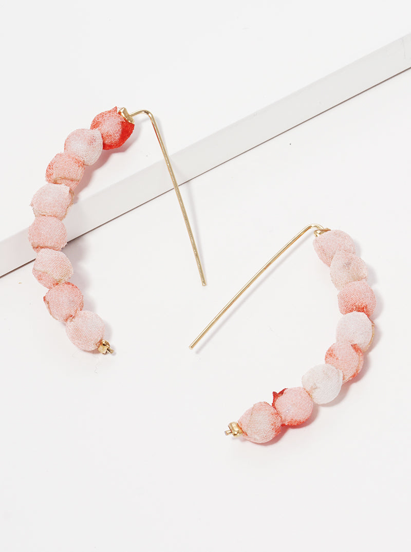 Fabric Wrapped Bead Hooked On Wire Hoop Earrings