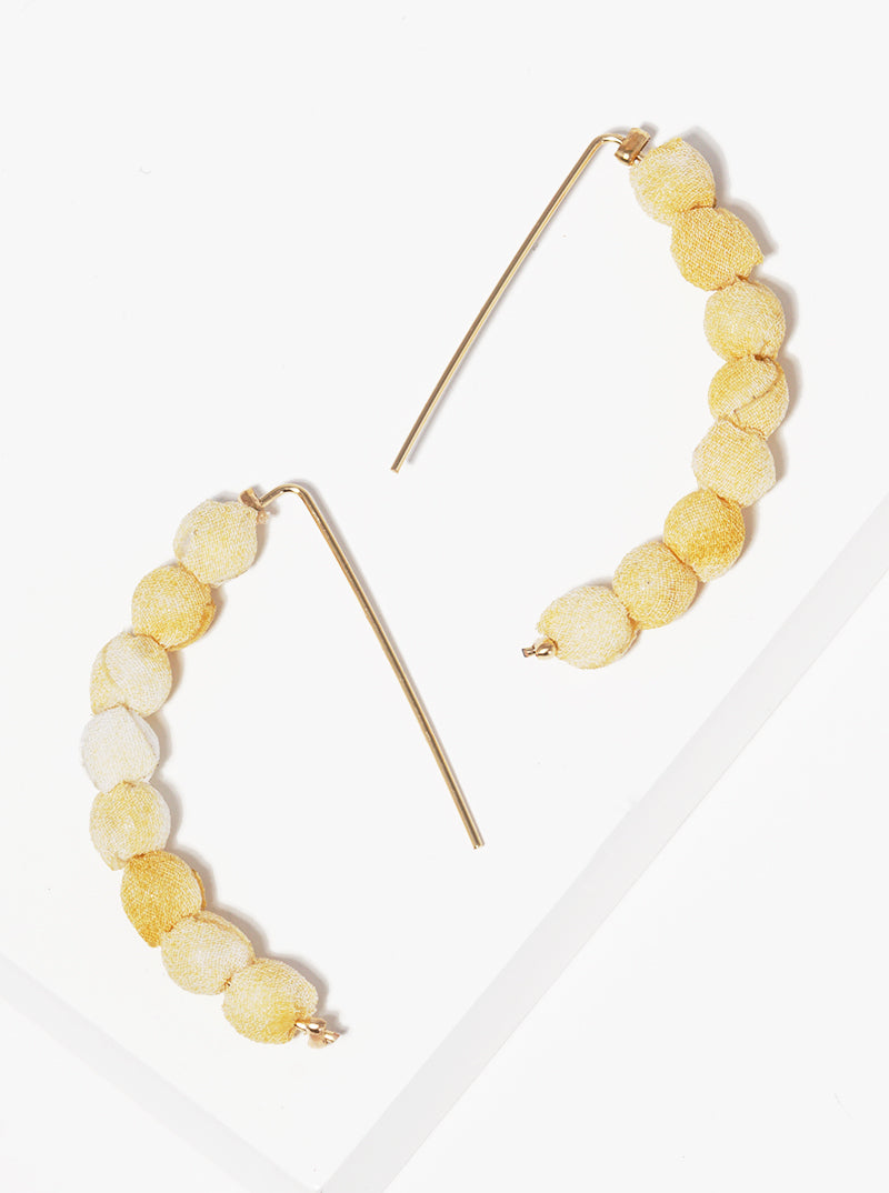 Fabric Wrapped Bead Hooked On Wire Hoop Earrings