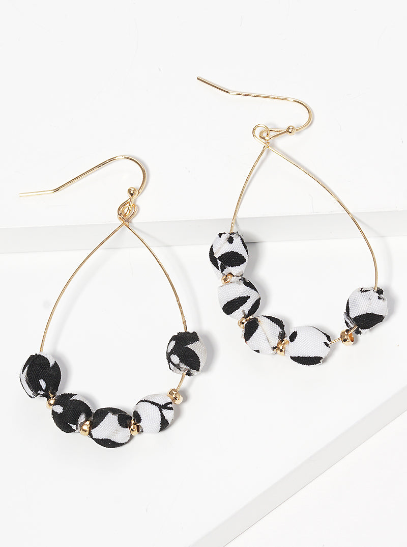Fabric Wrapped Bead Teardrop Fishhook Dangle Drop Earrings