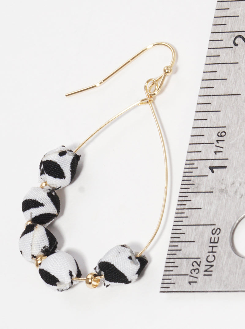 Fabric Wrapped Bead Teardrop Fishhook Dangle Drop Earrings
