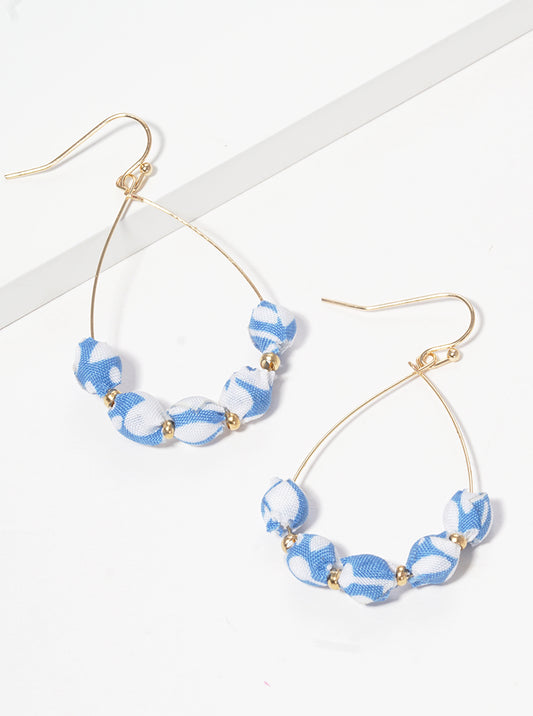 Fabric Wrapped Bead Teardrop Fishhook Dangle Drop Earrings