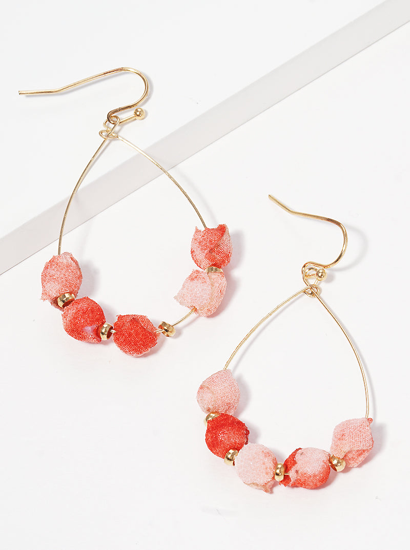 Fabric Wrapped Bead Teardrop Fishhook Dangle Drop Earrings