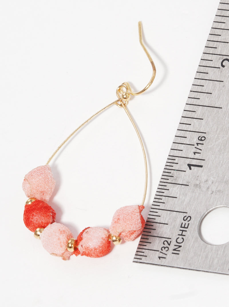 Fabric Wrapped Bead Teardrop Fishhook Dangle Drop Earrings