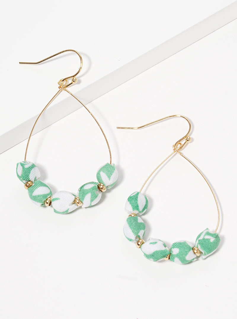 Fabric Wrapped Bead Teardrop Fishhook Dangle Drop Earrings