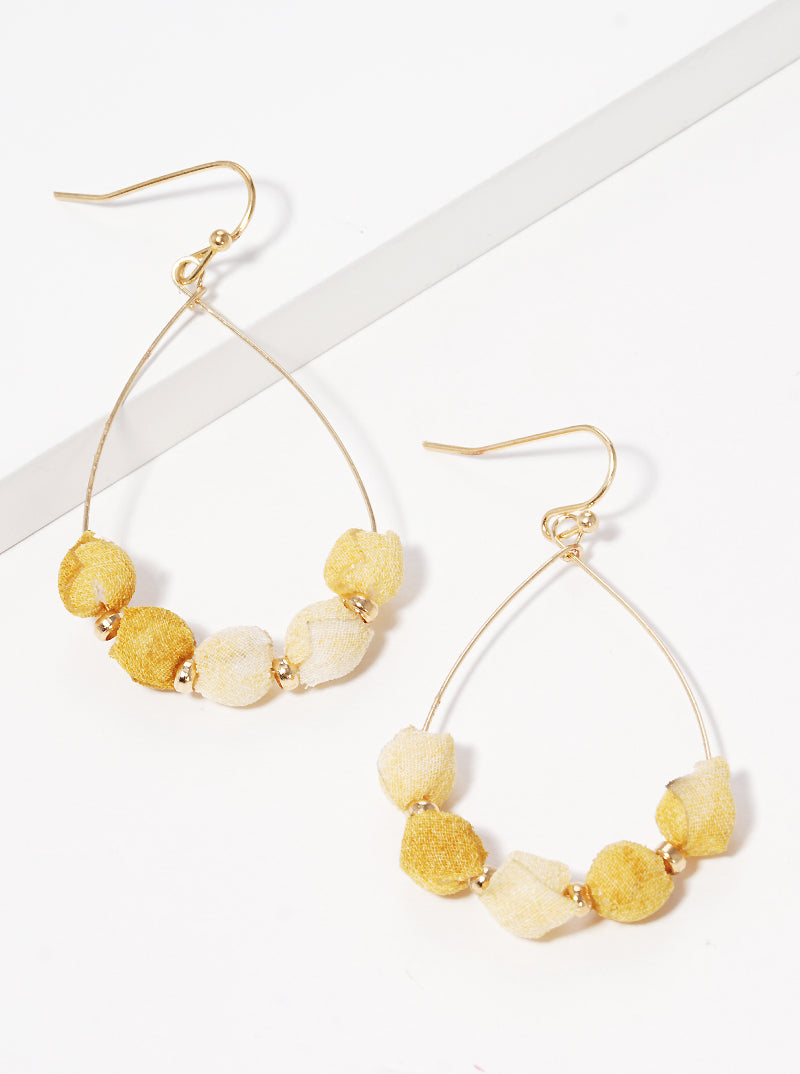 Fabric Wrapped Bead Teardrop Fishhook Dangle Drop Earrings