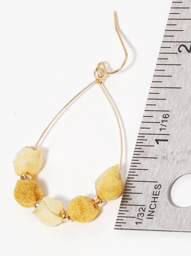 Fabric Wrapped Bead Teardrop Fishhook Dangle Drop Earrings