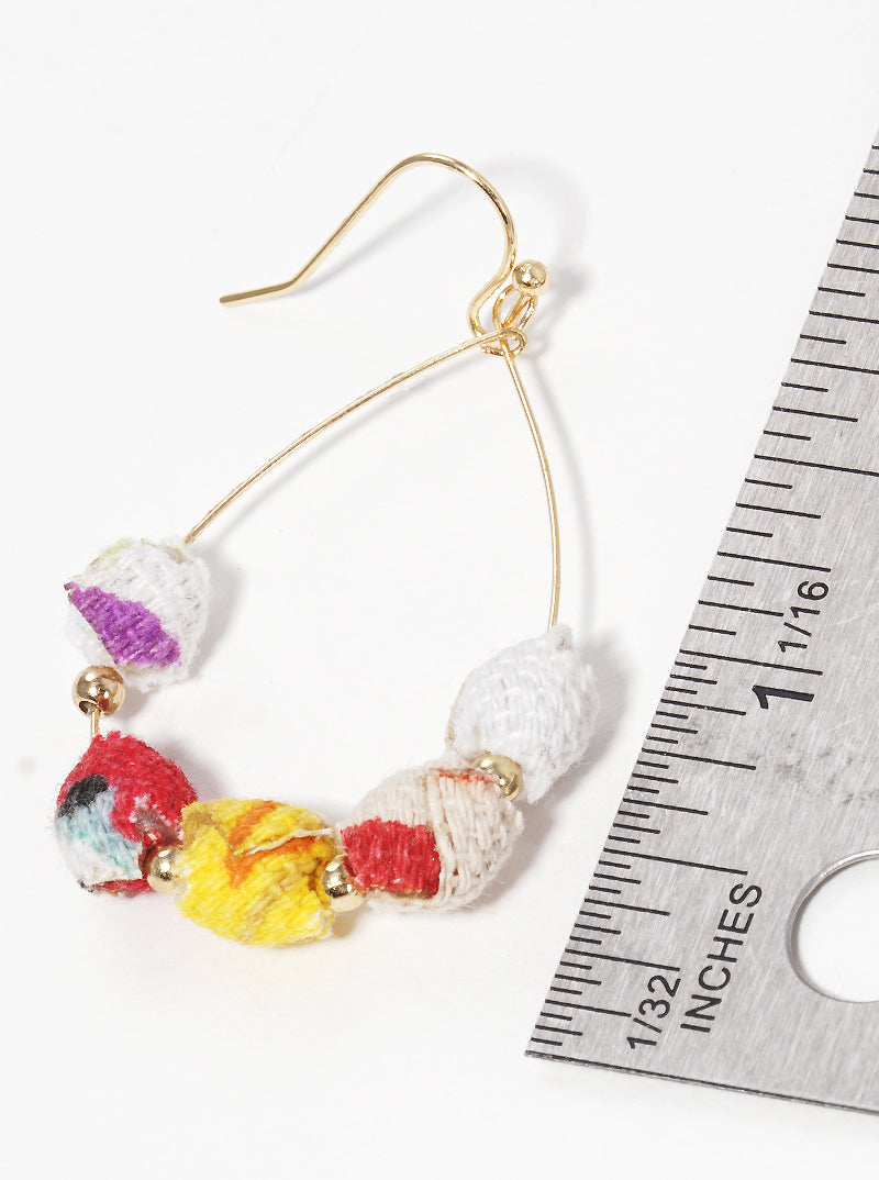 Fabric Wrapped Bead Teardrop Fishhook Dangle Drop Earrings