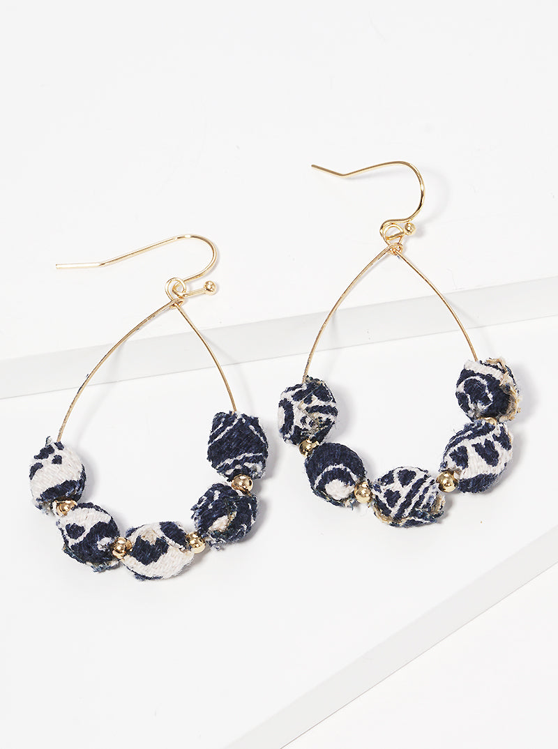 Fabric Wrapped Bead Teardrop Fishhook Dangle Drop Earrings