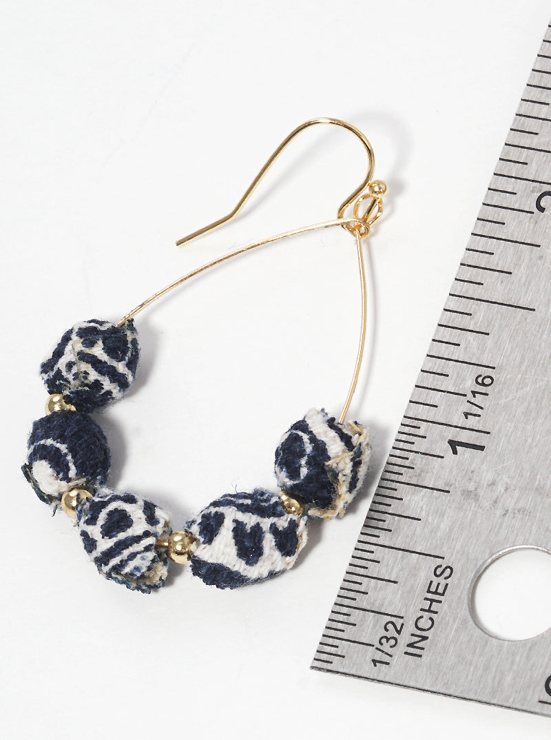 Fabric Wrapped Bead Teardrop Fishhook Dangle Drop Earrings