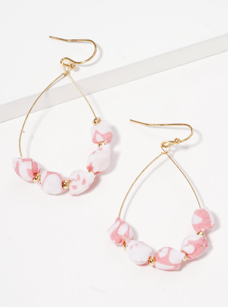 Fabric Wrapped Bead Teardrop Fishhook Dangle Drop Earrings