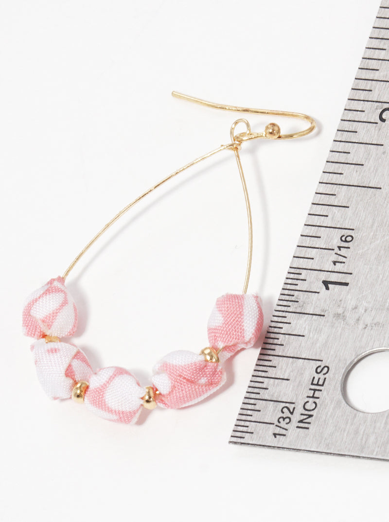 Fabric Wrapped Bead Teardrop Fishhook Dangle Drop Earrings