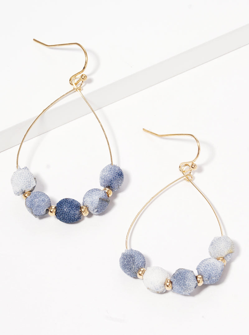 Fabric Wrapped Bead Teardrop Fishhook Dangle Drop Earrings