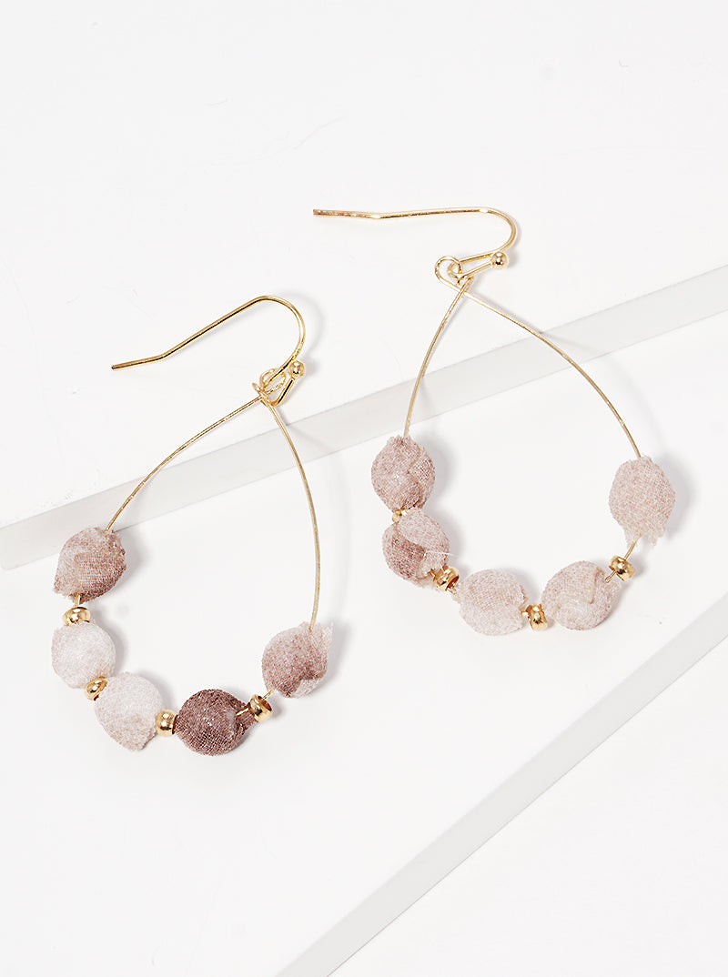 Fabric Wrapped Bead Teardrop Fishhook Dangle Drop Earrings