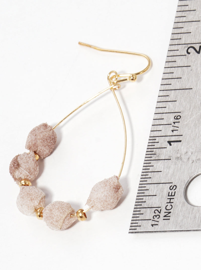 Fabric Wrapped Bead Teardrop Fishhook Dangle Drop Earrings