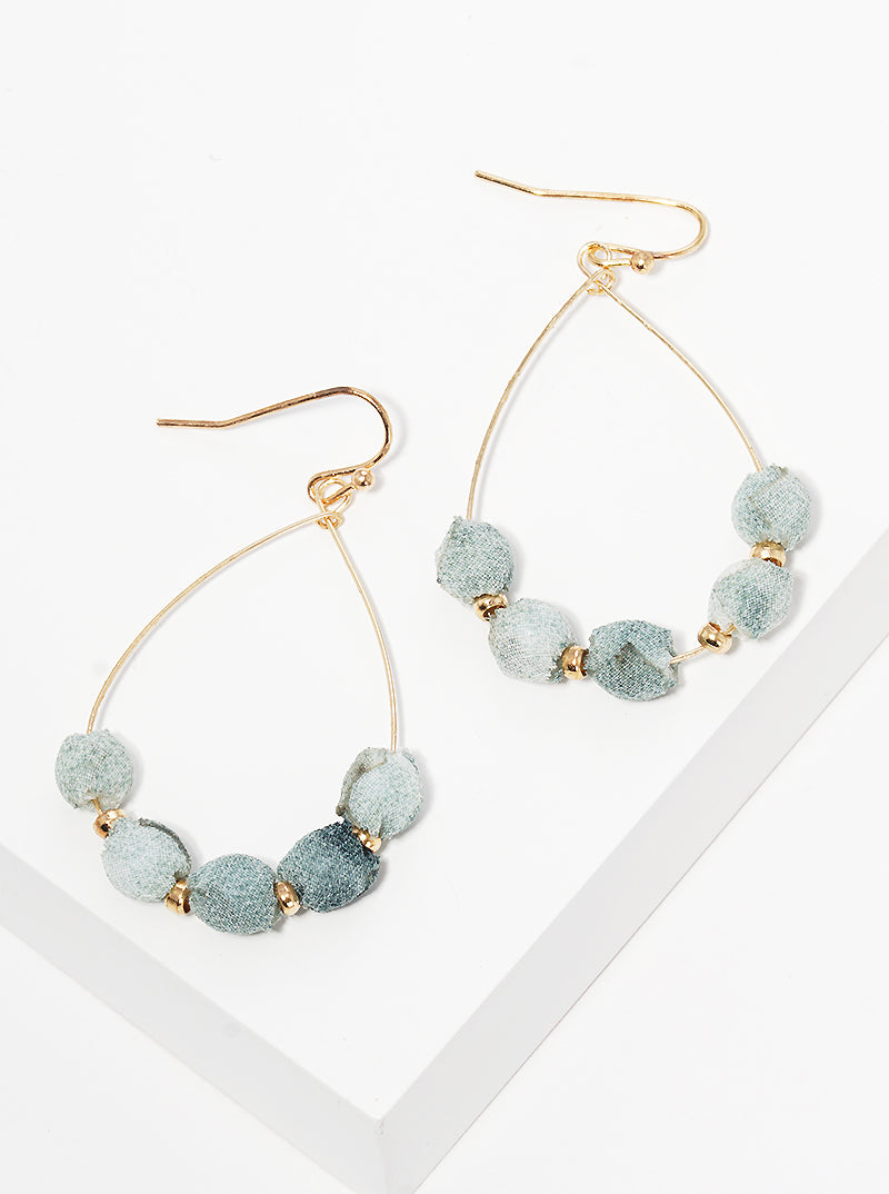 Fabric Wrapped Bead Teardrop Fishhook Dangle Drop Earrings