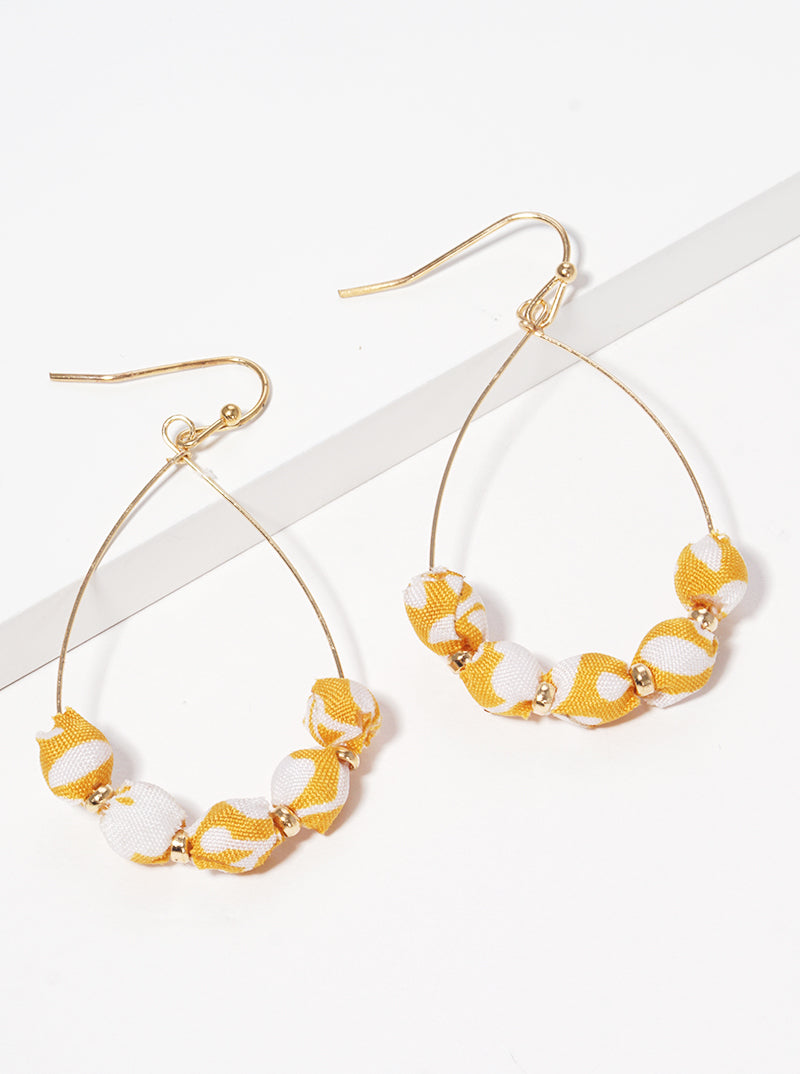 Fabric Wrapped Bead Teardrop Fishhook Dangle Drop Earrings
