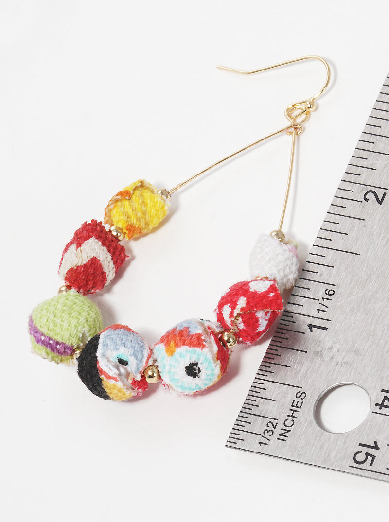 Fabric Wrapped Bead Teardrop Fishhook Dangle Drop Earrings