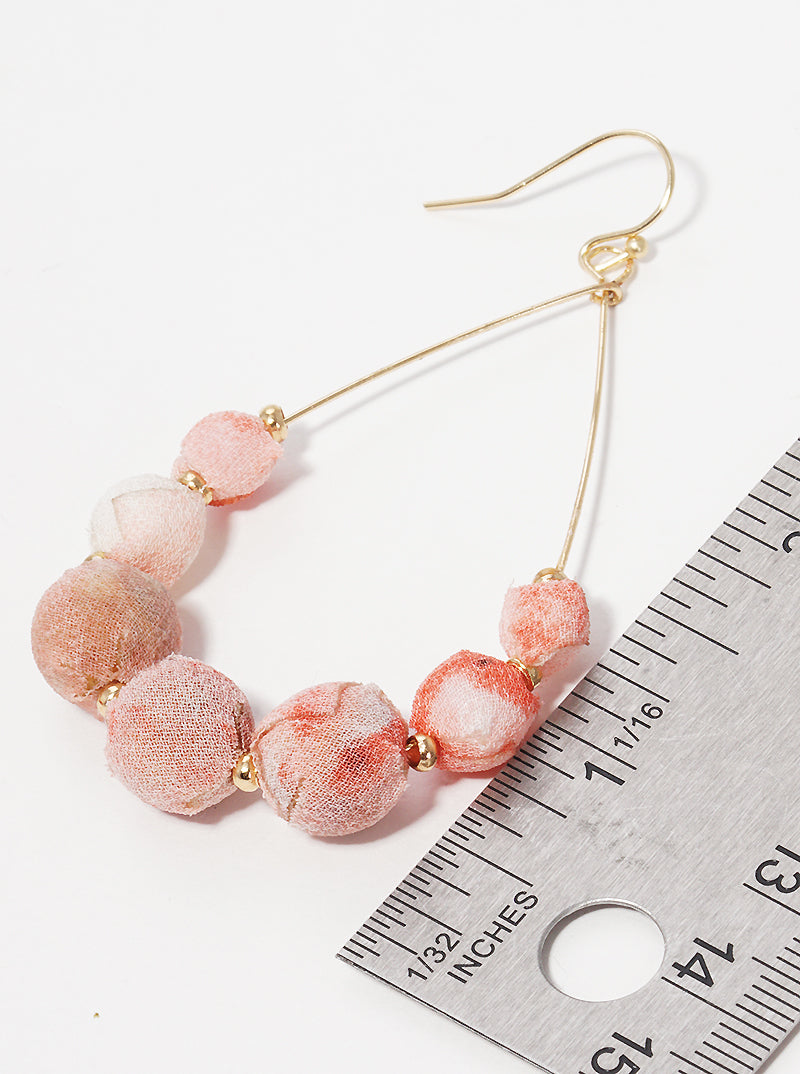 Fabric Wrapped Bead Teardrop Fishhook Dangle Drop Earrings