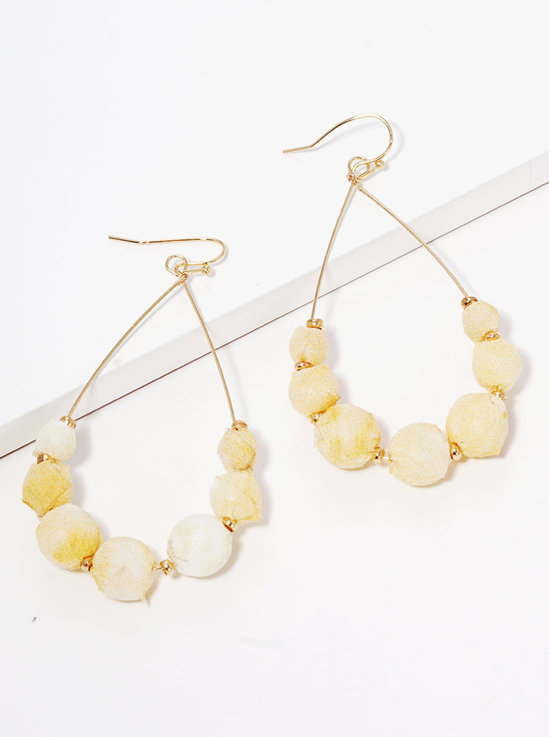 Fabric Wrapped Bead Teardrop Fishhook Dangle Drop Earrings