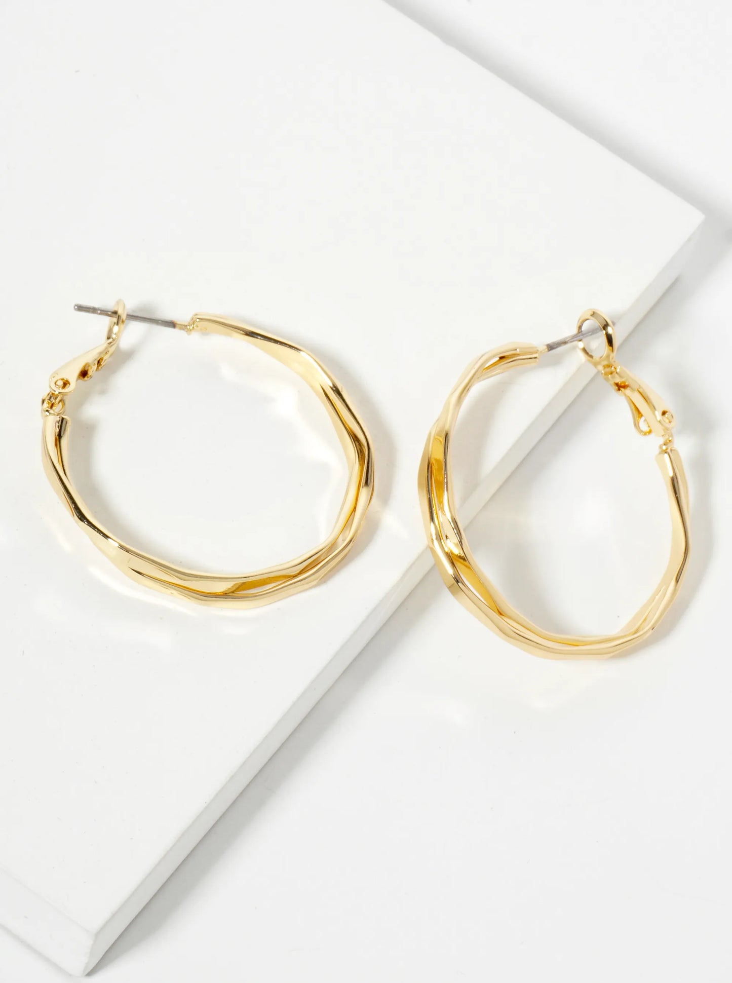 Faceted 30mm 14K-Gold-Dipped Layered Latch-Back Hoop Earrings