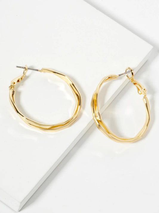 Faceted 30mm 14K-Gold-Dipped Layered Latch-Back Hoop Earrings
