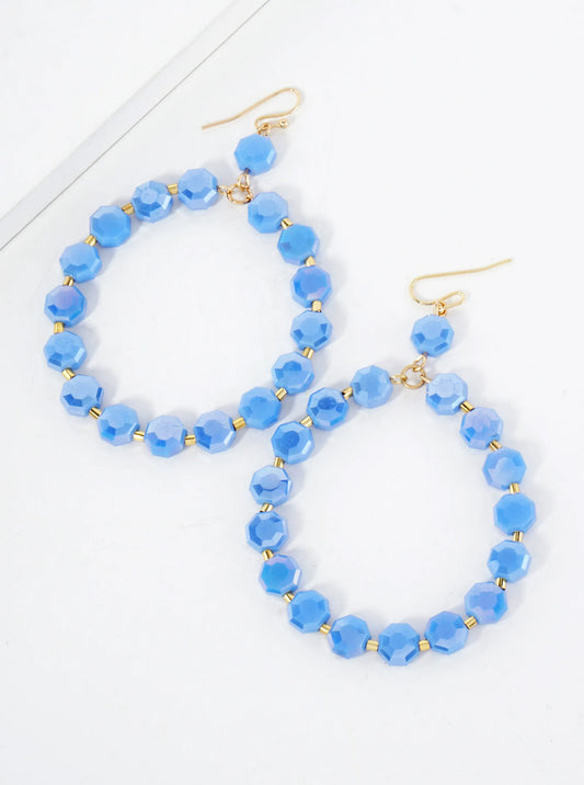 Faceted 8mm Octagon Glass-Beaded Circle Drop Statement Earrings