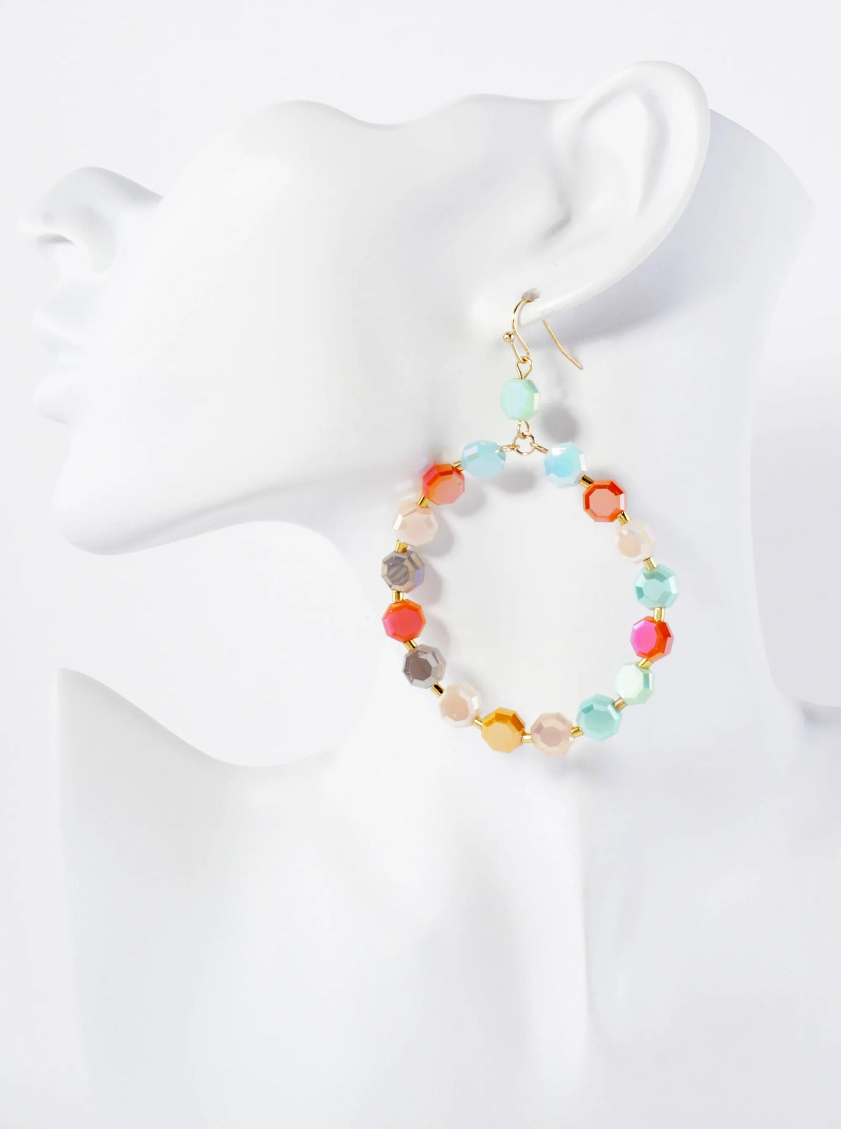 Faceted 8mm Octagon Glass-Beaded Circle Drop Statement Earrings