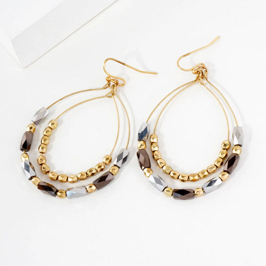 Faceted Beaded Layered Double Teardrop Dangle Earrings