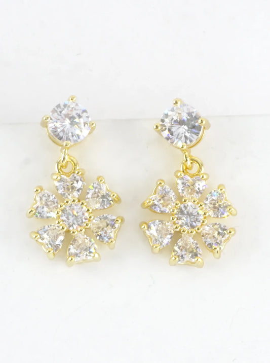 Faceted Cubic Zirconia Cluster Flower Drop Earring