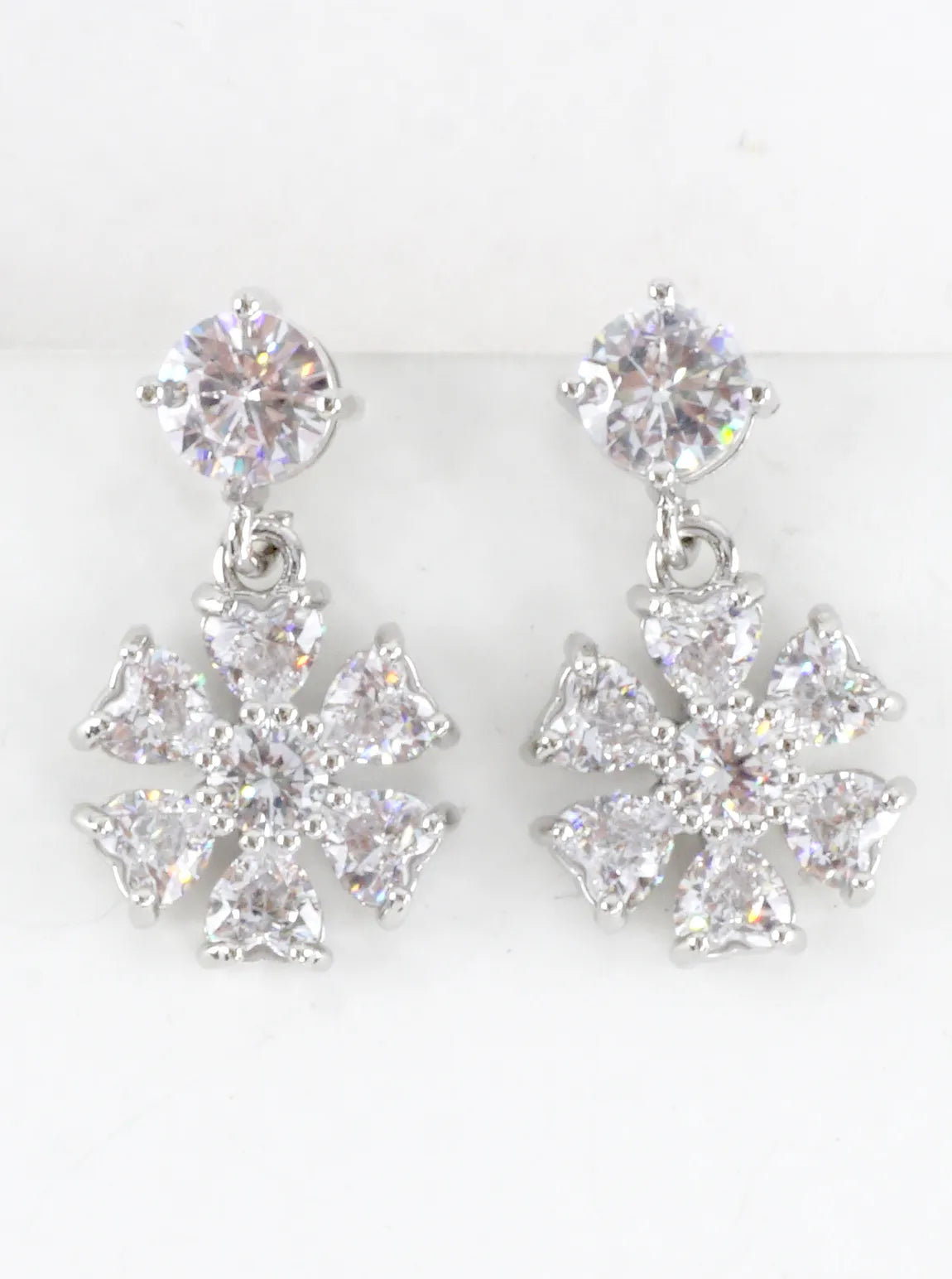 Faceted Cubic Zirconia Cluster Flower Drop Earring