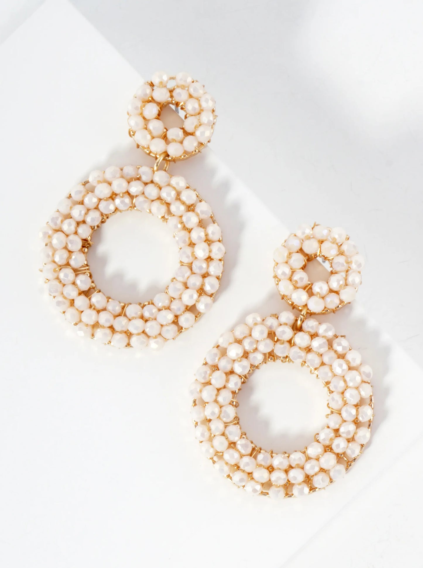 Faceted Glass-Bead Wire-Wrapped Double Circle Statement Earrings