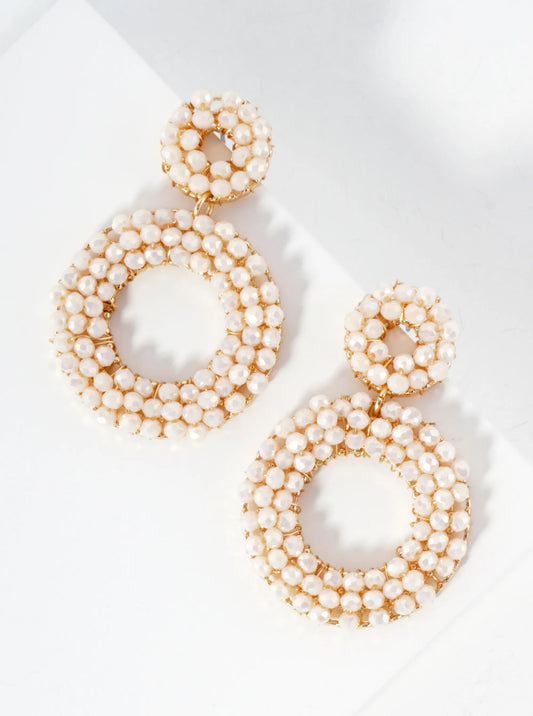 Faceted Glass-Bead Wire-Wrapped Double Circle Statement Earrings