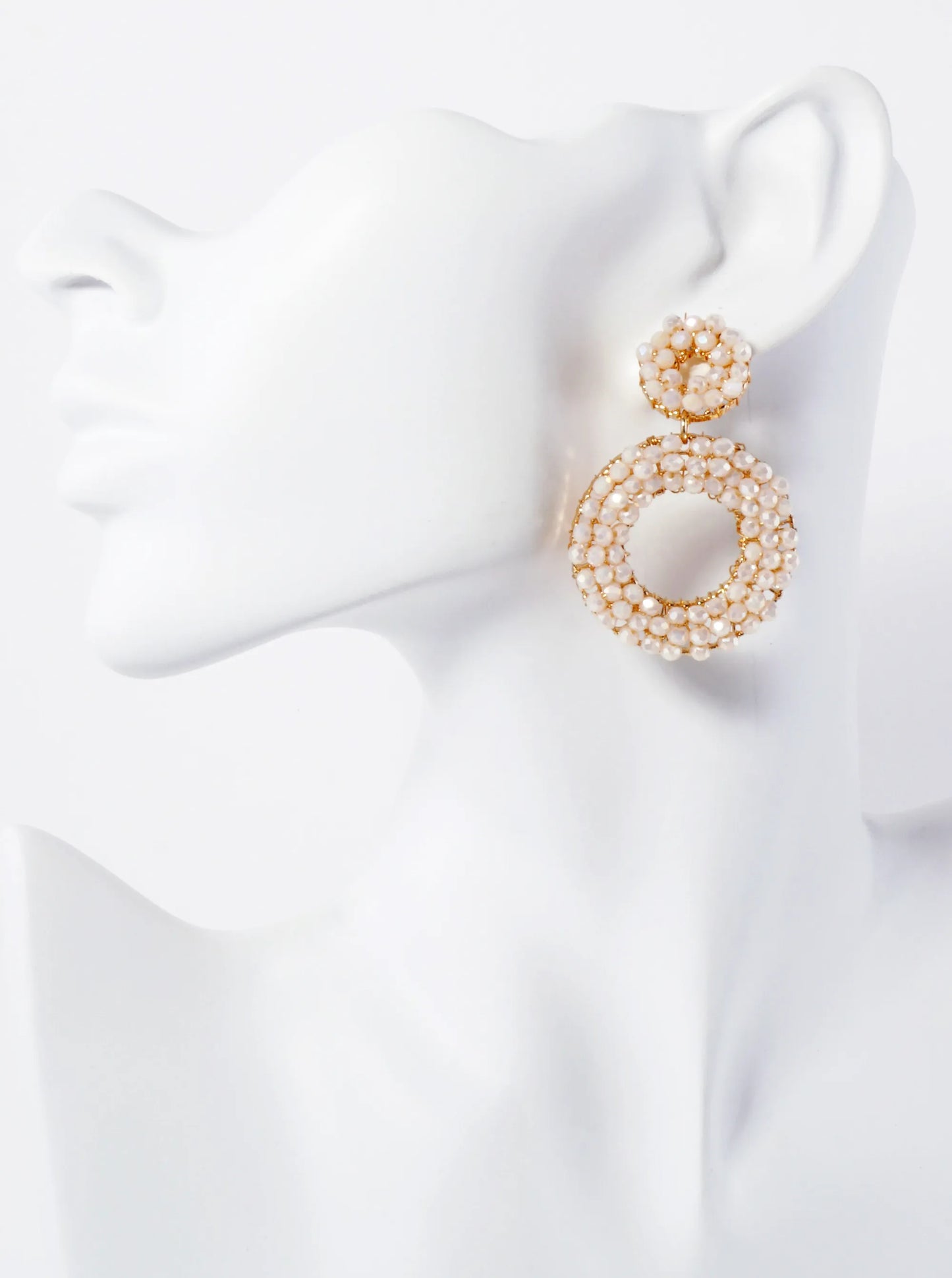 Faceted Glass-Bead Wire-Wrapped Double Circle Statement Earrings
