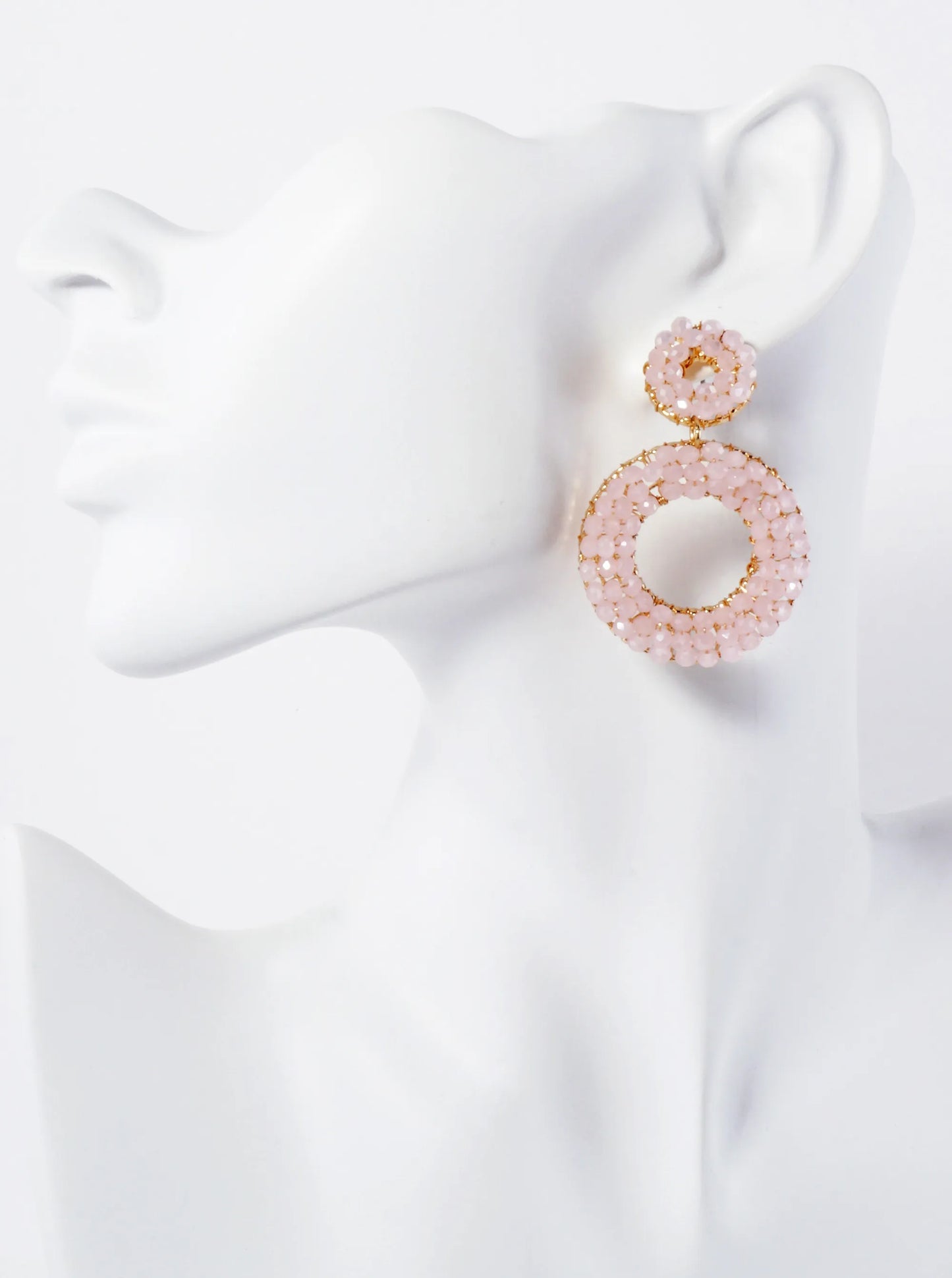 Faceted Glass-Bead Wire-Wrapped Double Circle Statement Earrings