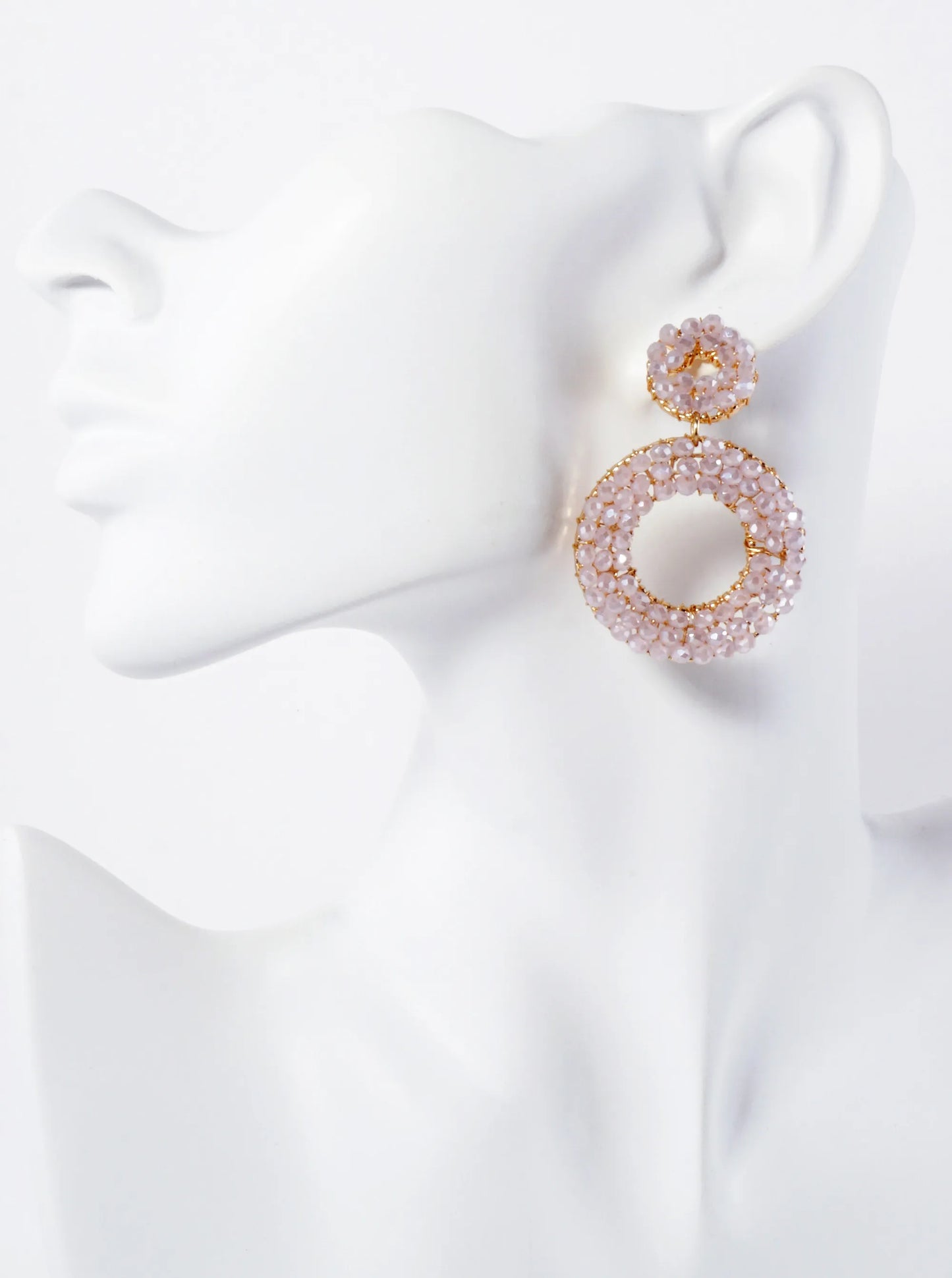 Faceted Glass-Bead Wire-Wrapped Double Circle Statement Earrings