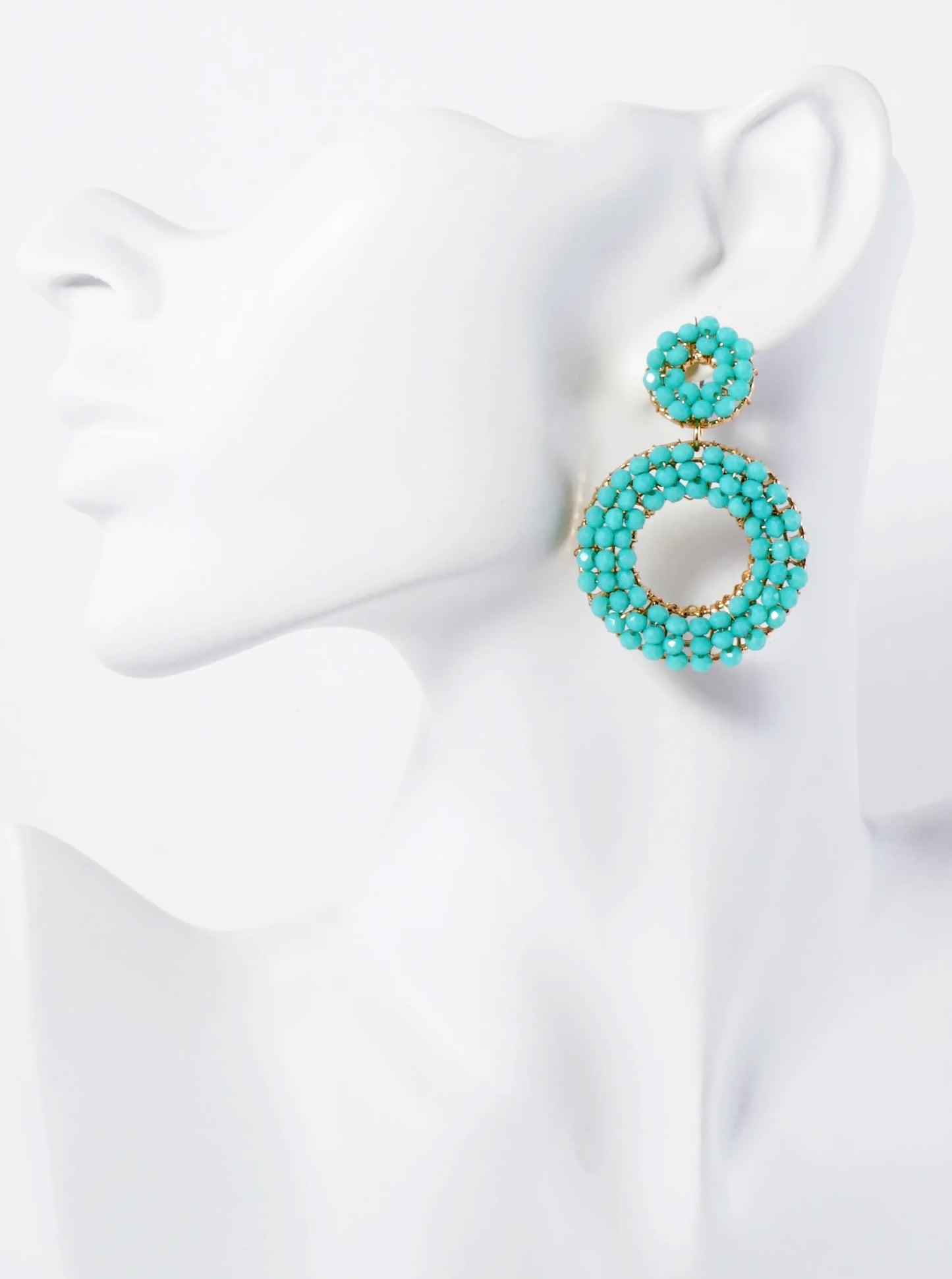 Faceted Glass-Bead Wire-Wrapped Double Circle Statement Earrings