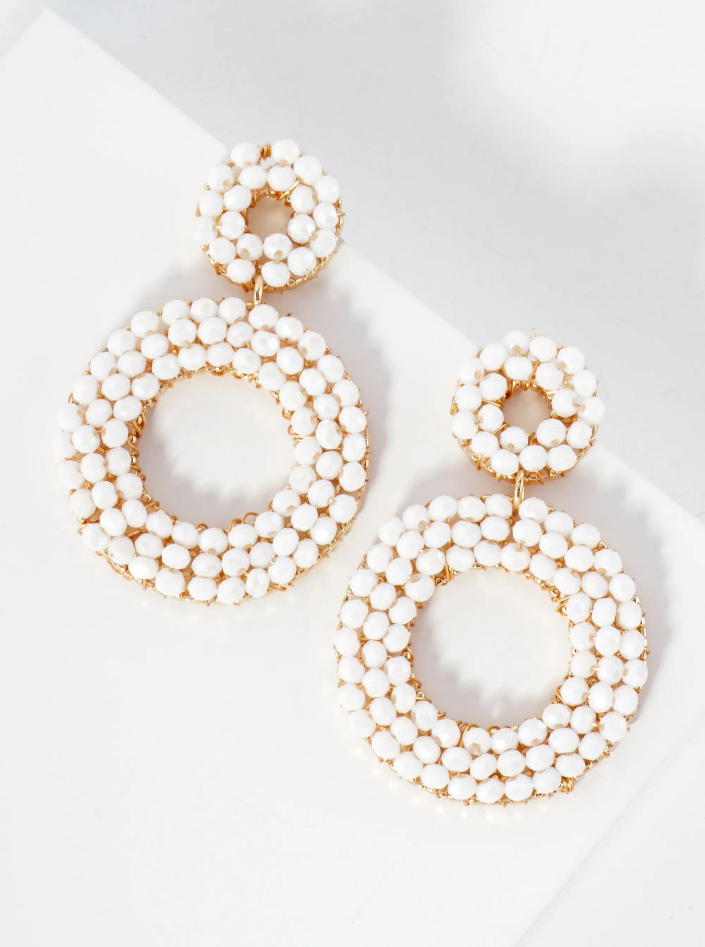Faceted Glass-Bead Wire-Wrapped Double Circle Statement Earrings