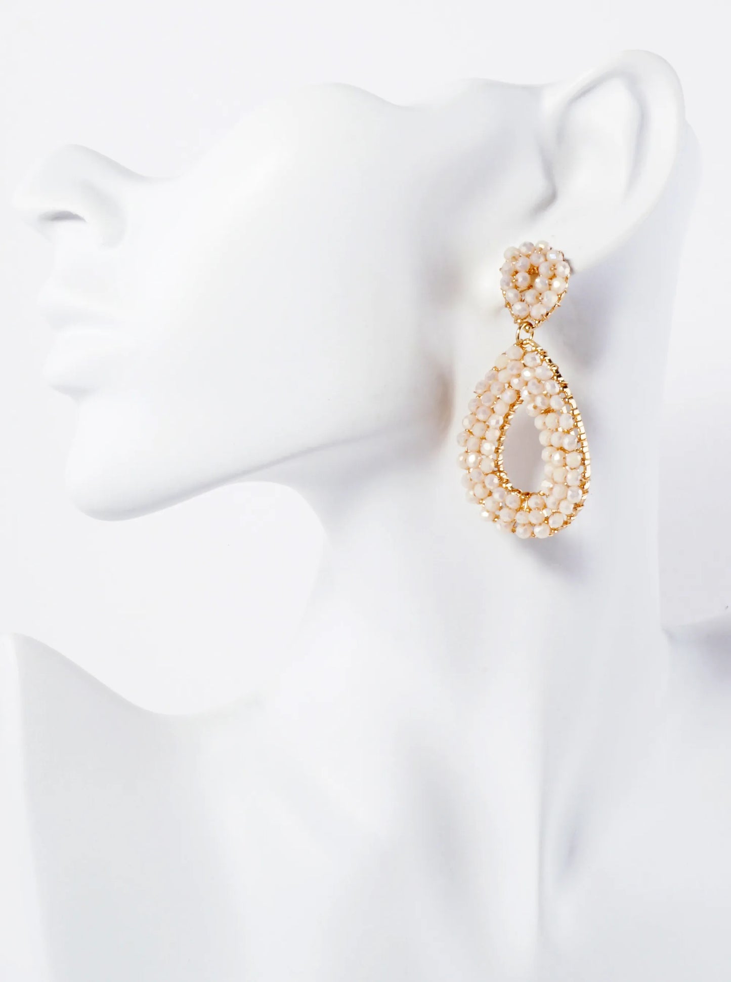 Faceted Glass-Bead Wire-Wrapped Double Teardrop Statement Earrings