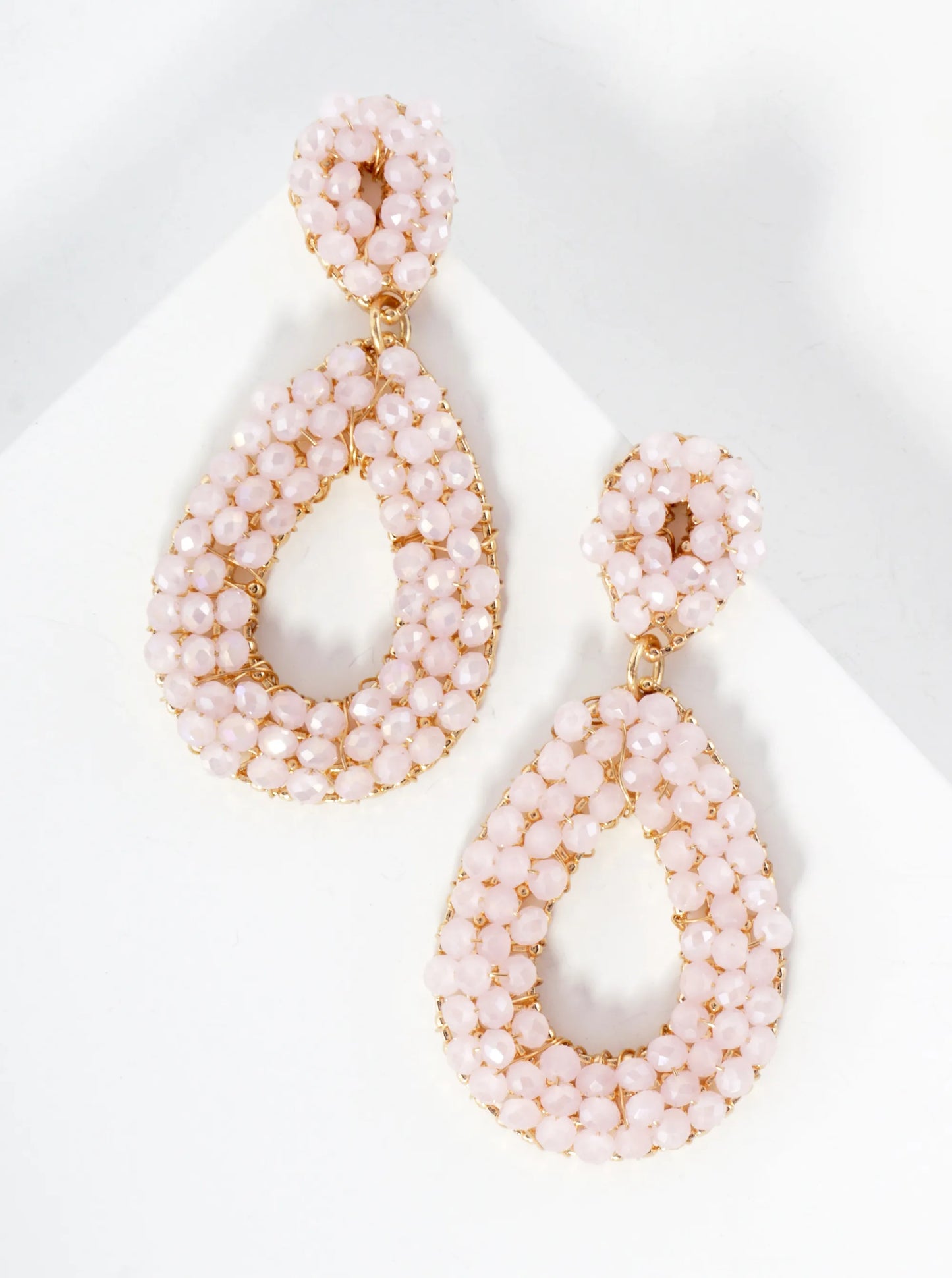 Faceted Glass-Bead Wire-Wrapped Double Teardrop Statement Earrings