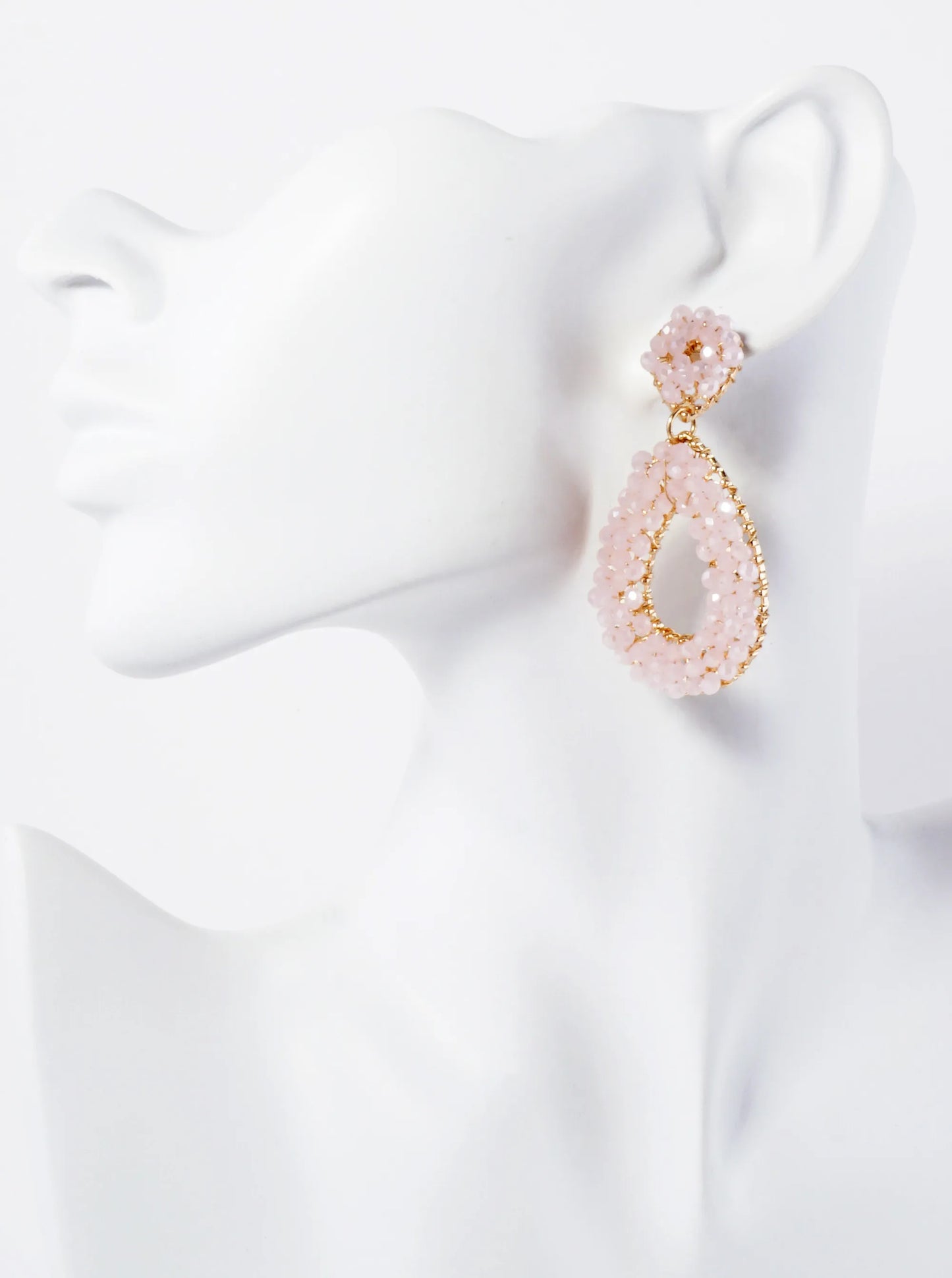Faceted Glass-Bead Wire-Wrapped Double Teardrop Statement Earrings
