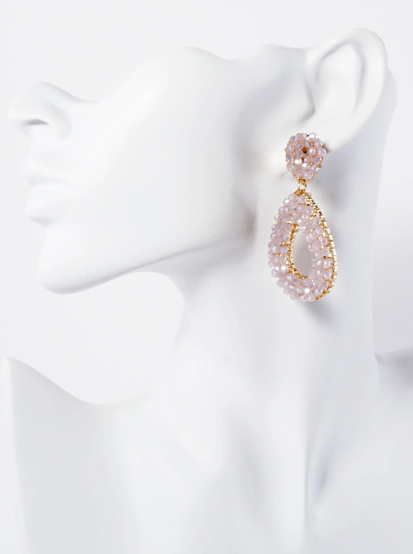 Faceted Glass-Bead Wire-Wrapped Double Teardrop Statement Earrings