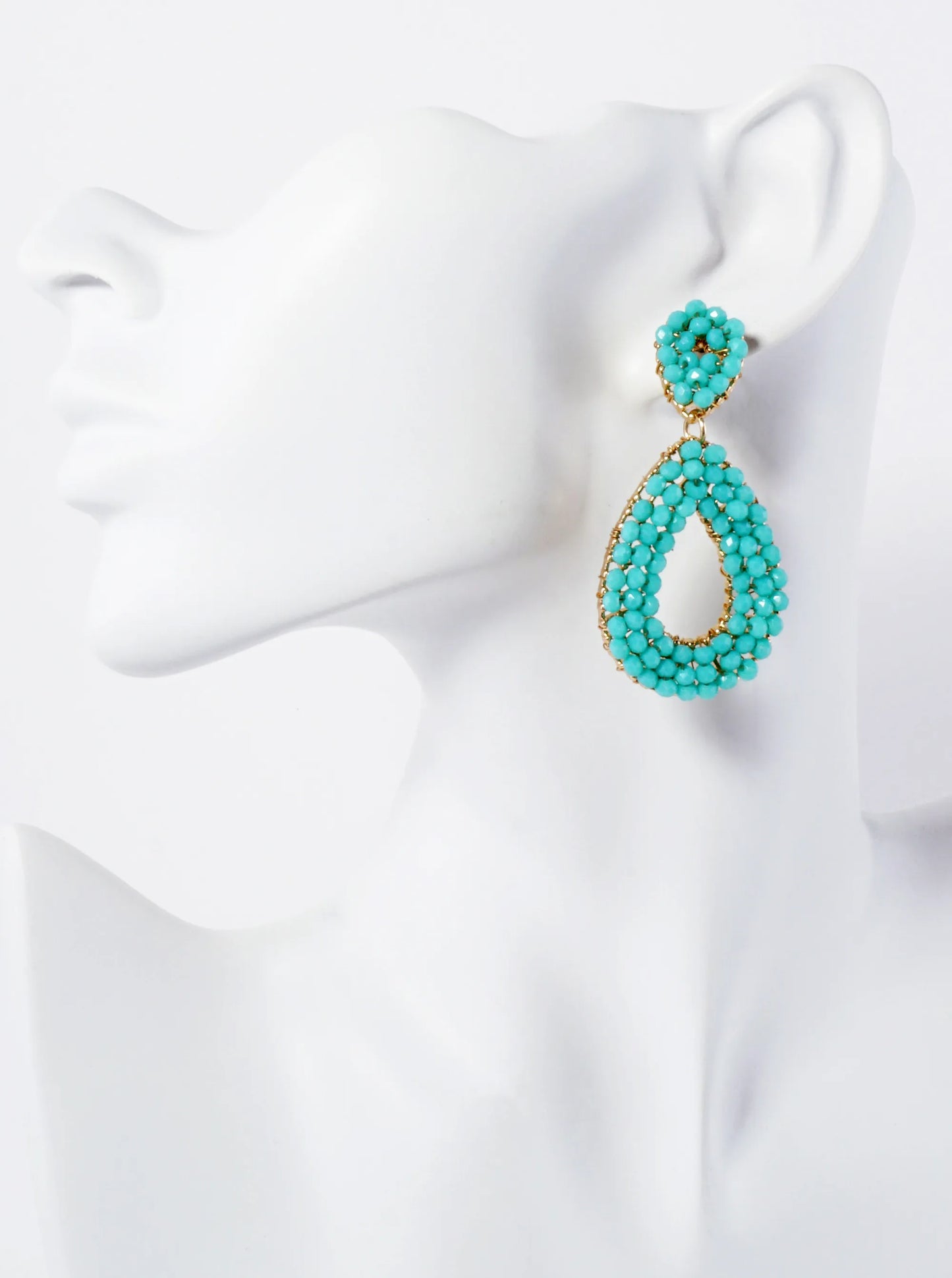 Faceted Glass-Bead Wire-Wrapped Double Teardrop Statement Earrings