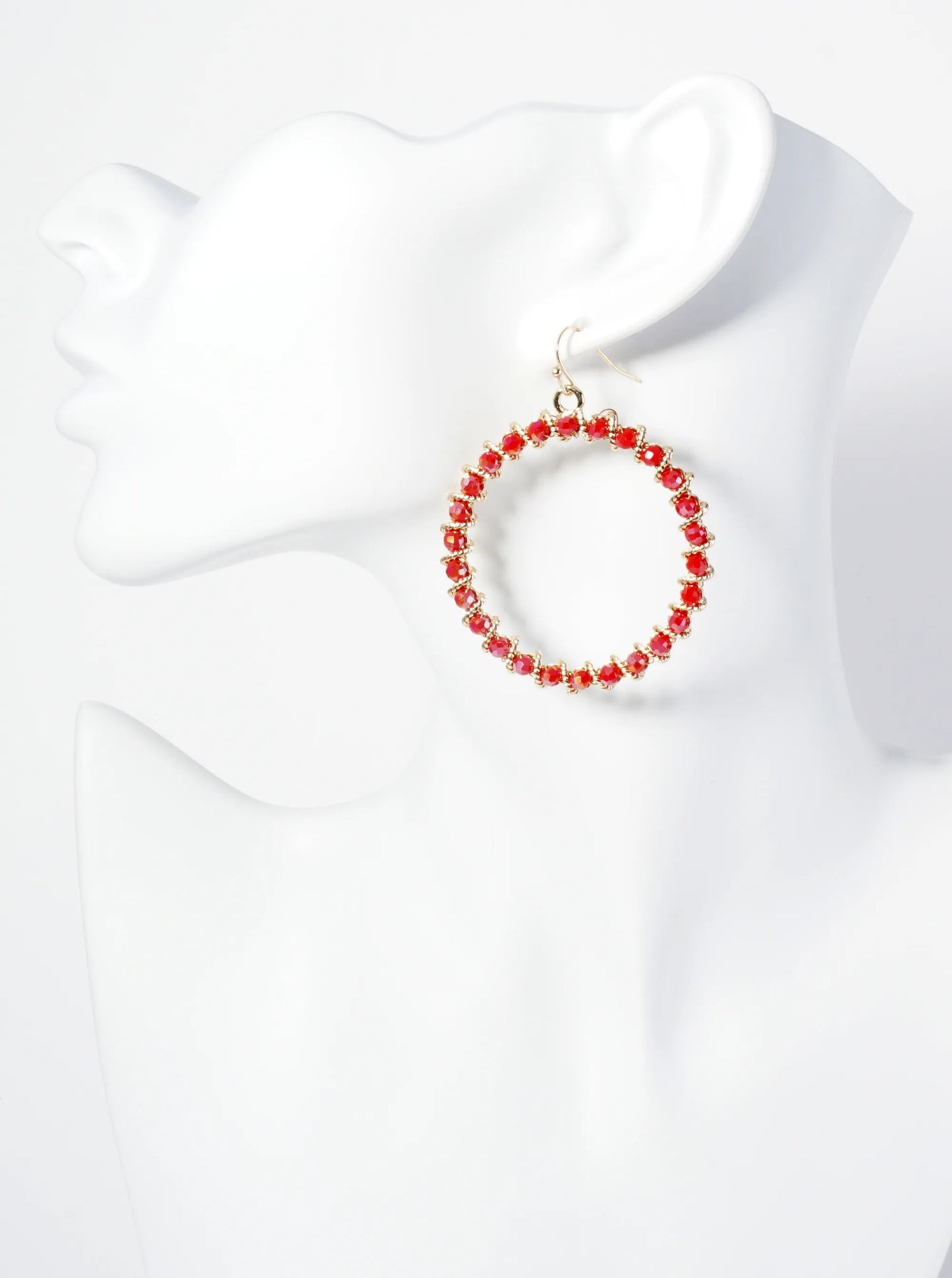 Faceted Glass Beaded 2 Inch Circle Drop Earrings