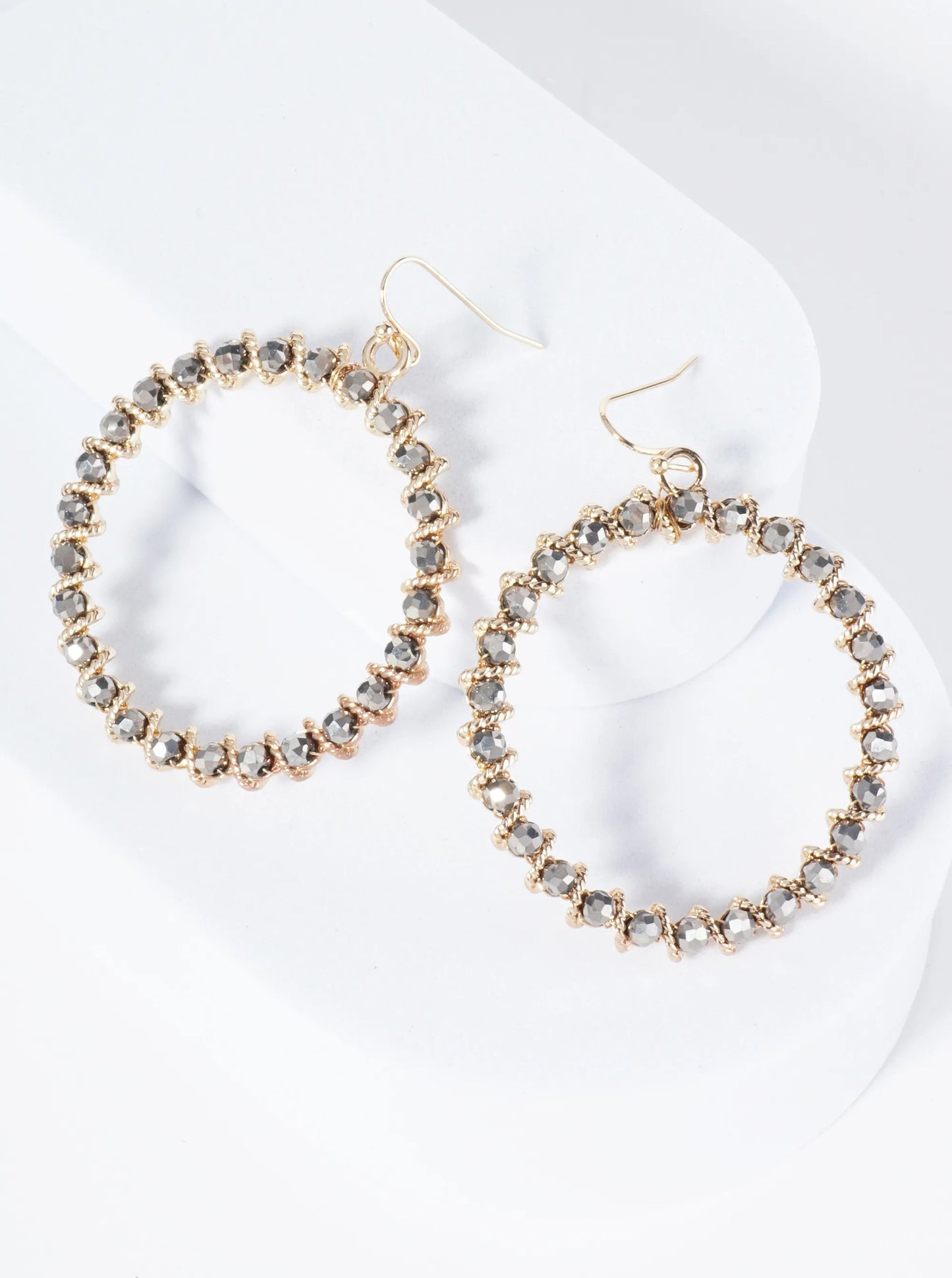 Faceted Glass Beaded 2 Inch Circle Drop Earrings