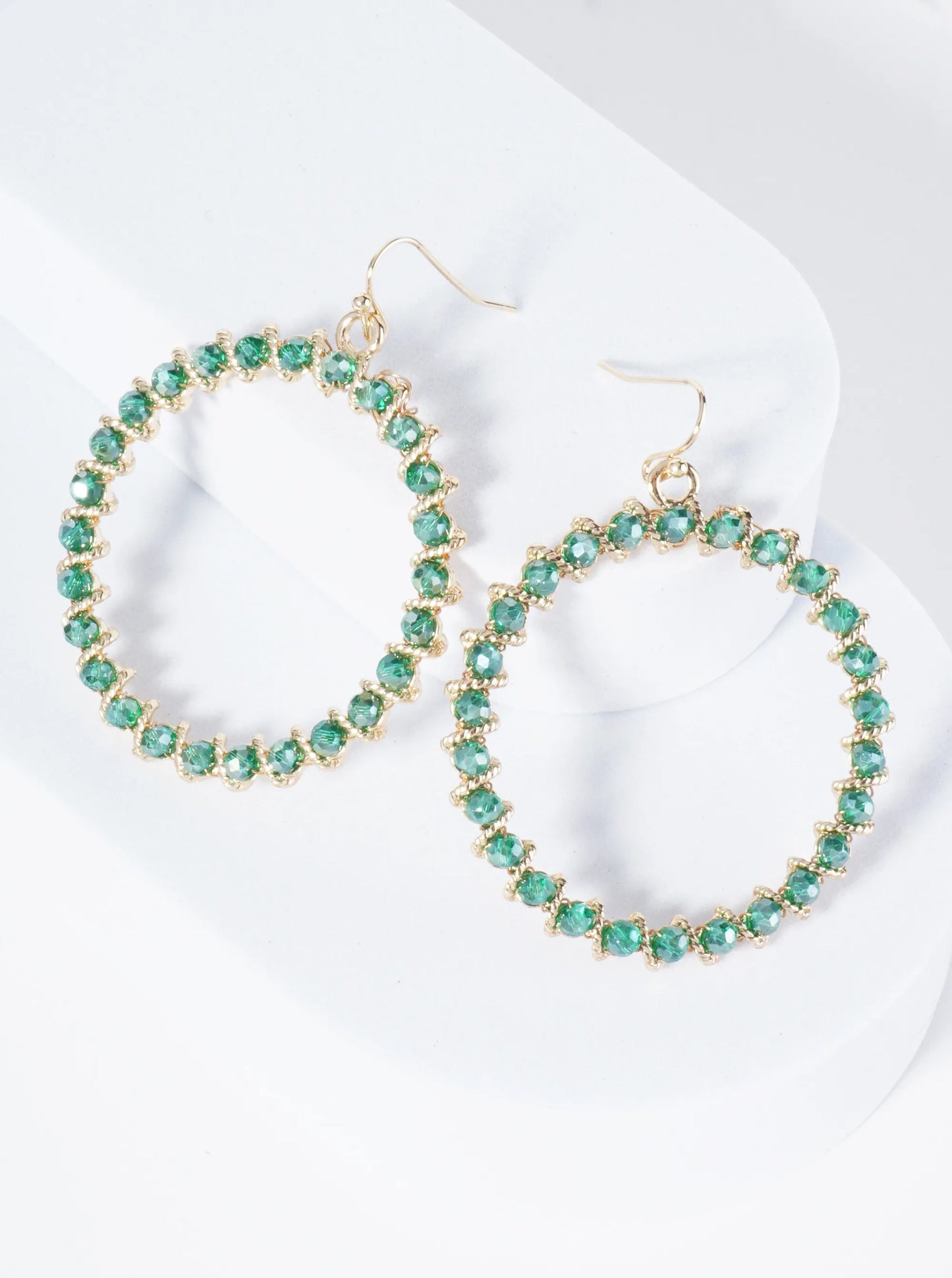 Faceted Glass Beaded 2 Inch Circle Drop Earrings