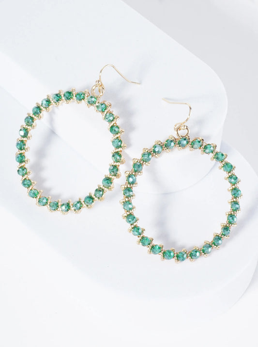Faceted Glass Beaded 2 Inch Circle Drop Earrings